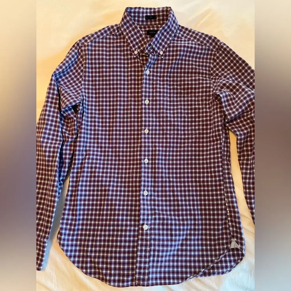 J. Crew Slim Fit Oxford 100% Cotton Dress Shirt Plaid Men’s Small Preppy